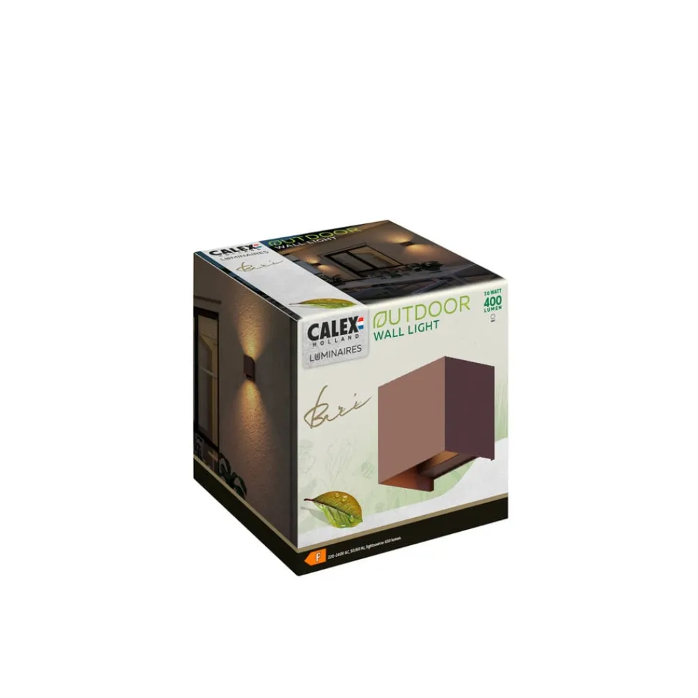 udendørs LED-væglampe Cube, op/ned, højde 10 cm, rustbrun^Calex