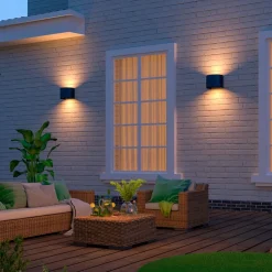 udendørs LED-væglampe oval, op/ned, højde 10 cm, sort^Calex Discount