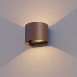 Calex Væglamper>udendørs LED-væglampe oval, op/ned, højde 10 cm, rustbrun