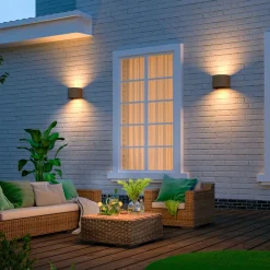 Calex Væglamper>udendørs LED-væglampe oval, op/ned, højde 10 cm, rustbrun