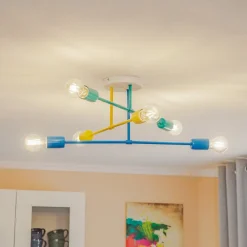 Børn HELAM Cambridge loftlampe, 6 lyskilder, gul-turkis-blå