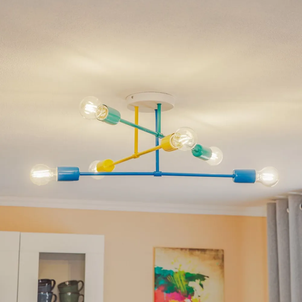 Børn HELAM Cambridge loftlampe, 6 lyskilder, gul-turkis-blå