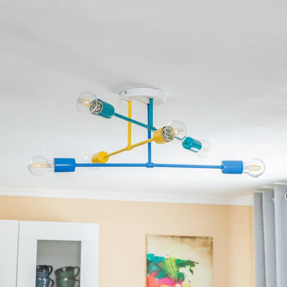 Børn HELAM Cambridge loftlampe, 6 lyskilder, gul-turkis-blå