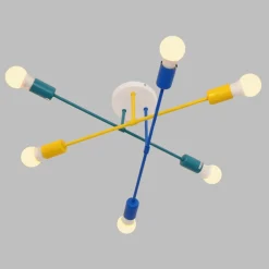 Børn HELAM Cambridge loftlampe, 6 lyskilder, gul-turkis-blå