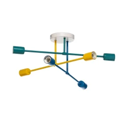 Børn HELAM Cambridge loftlampe, 6 lyskilder, gul-turkis-blå