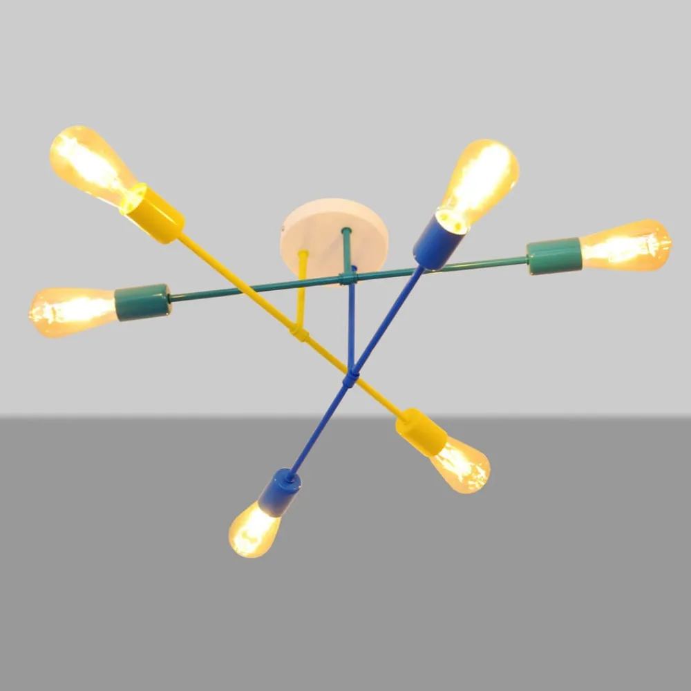 Børn HELAM Cambridge loftlampe, 6 lyskilder, gul-turkis-blå