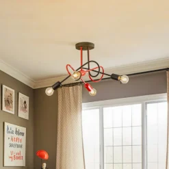 Børn HELAM Cambridge loftlampe, 4 lyskilder, sort-rød