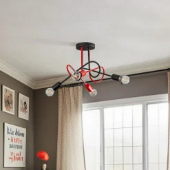 Børn HELAM Cambridge loftlampe, 4 lyskilder, sort-rød