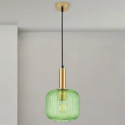 Carneval pendellampe, antik messing/grøn, Ø 20 cm, glas^ORION