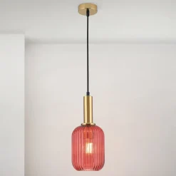 ORION Pendellamper>Carneval pendellampe, antik messing/rød, Ø 14 cm, glas