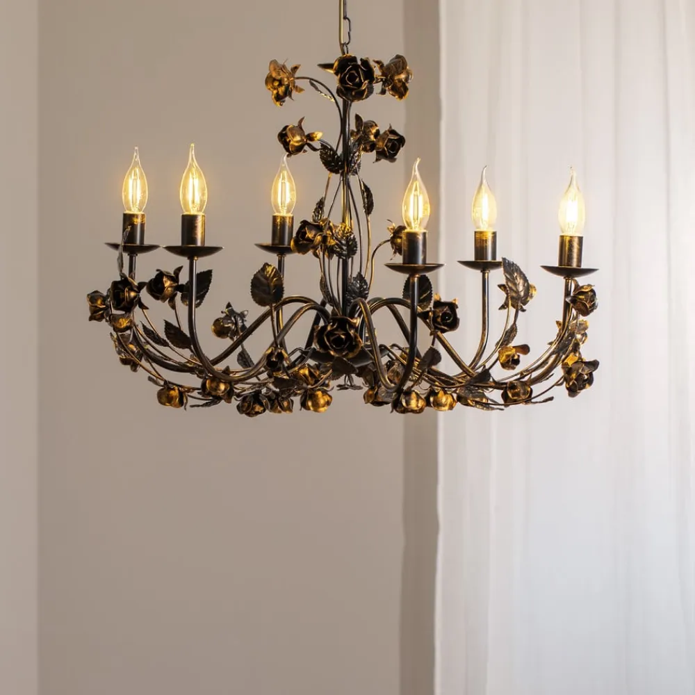 ONLI Lysekroner>Carolina lysekrone, bronzefarvet, 6 lyskilder, jern