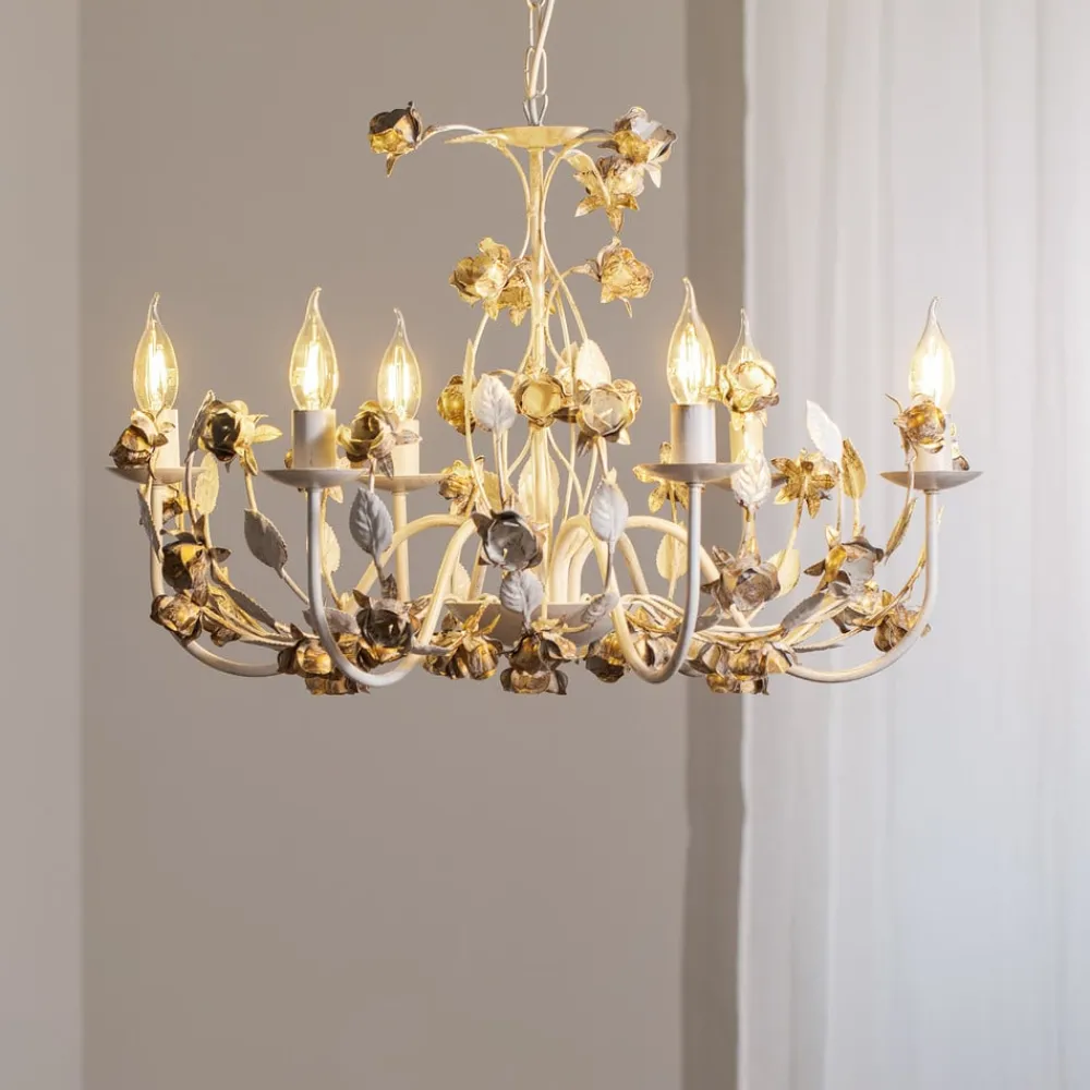 ONLI Carolina lysekrone, elfenbensfarvet, 6 lyskilder, jern