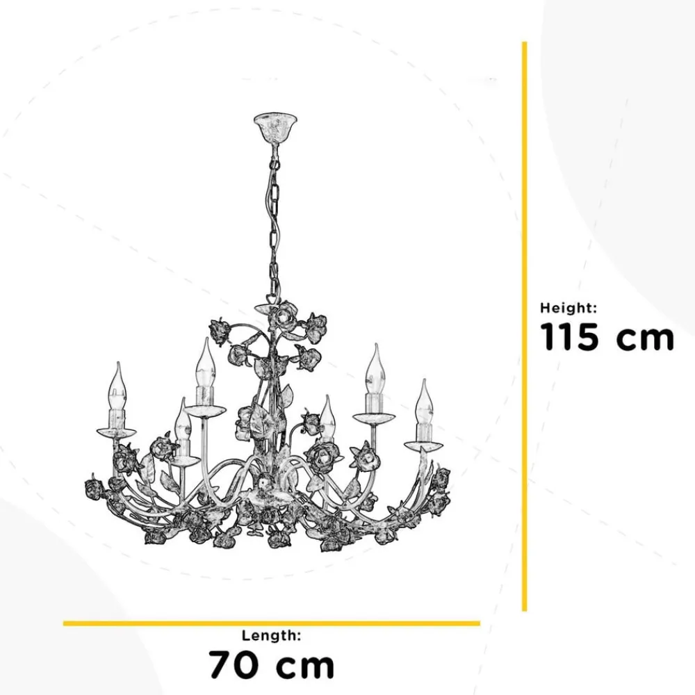 ONLI Carolina lysekrone, elfenbensfarvet, 6 lyskilder, jern