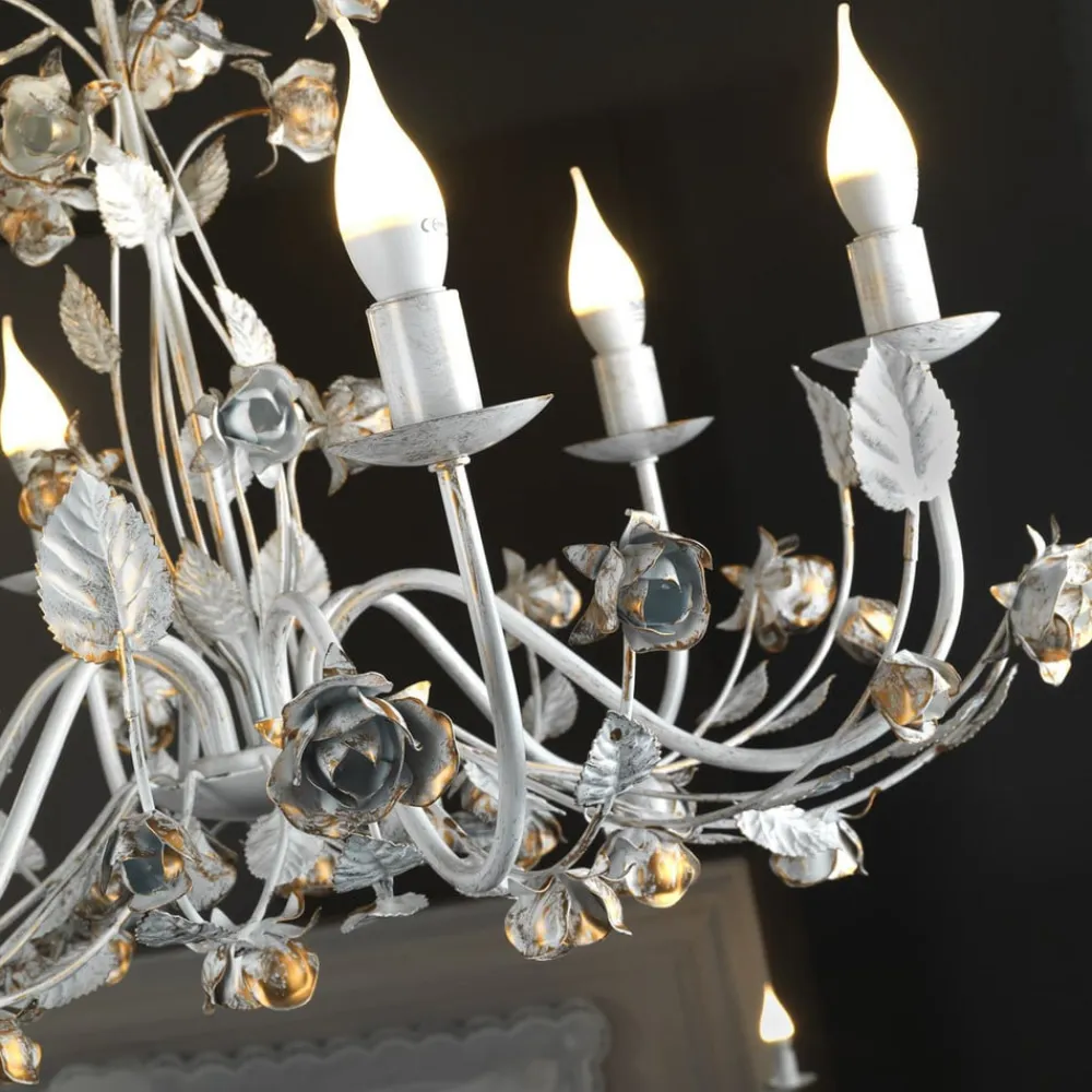 ONLI Carolina lysekrone, elfenbensfarvet, 6 lyskilder, jern