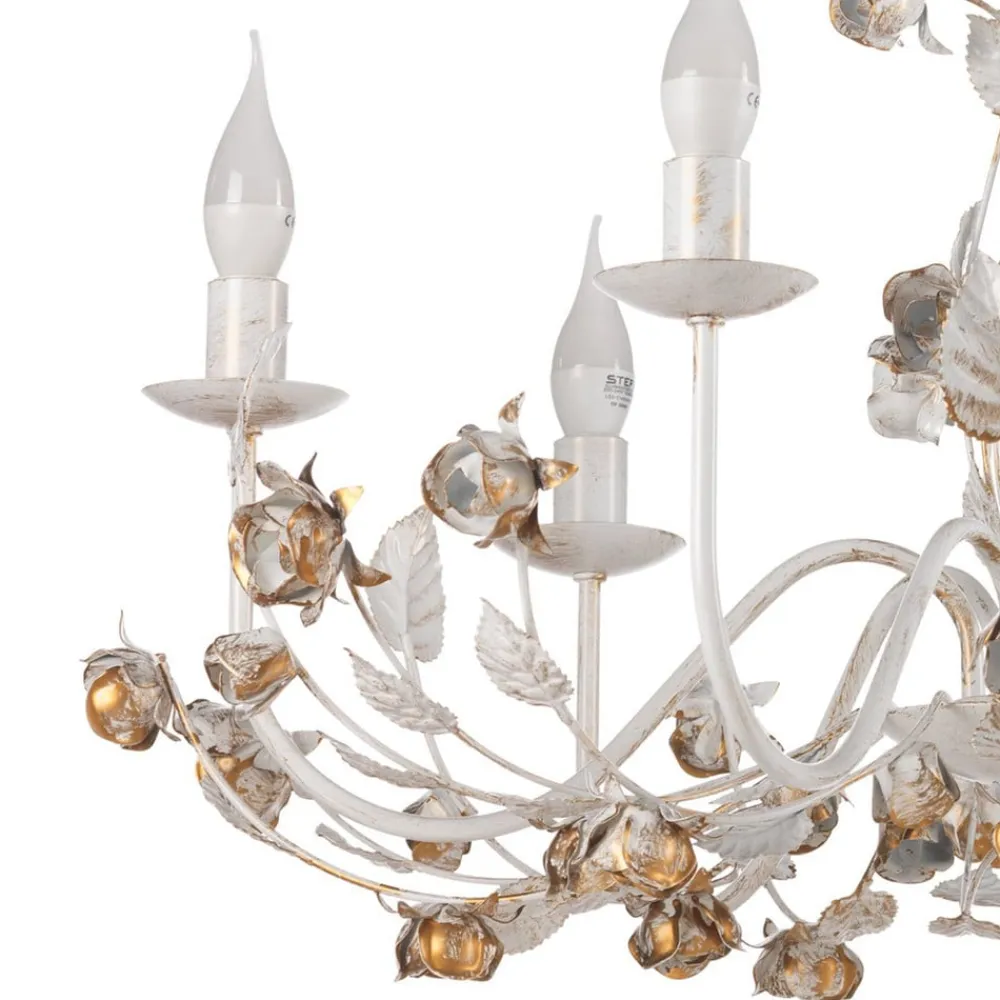 ONLI Carolina lysekrone, elfenbensfarvet, 6 lyskilder, jern