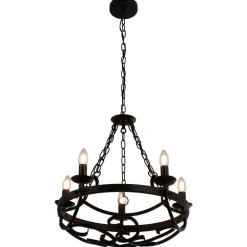 Searchlight Cartwheel III lysekrone, 5 lyskilder, Ø 54 cm, sort, metal