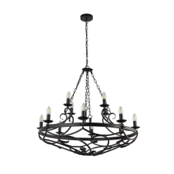 Searchlight Cartwheel III lysekrone, 12 lyskilder, Ø 89 cm, sort, metal