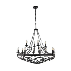 Searchlight Cartwheel III lysekrone, 12 lyskilder, Ø 89 cm, sort, metal