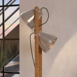 EGLO Gulvlamper|Gulvlamper>Cawton gulvlampe, højde 134,5 cm, stål/brun, 2 lyskilder i stål