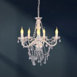 Näve Cecilia lysekrone, hvid, jern/akryl, Ø 52 cm, 5 lyskilder.