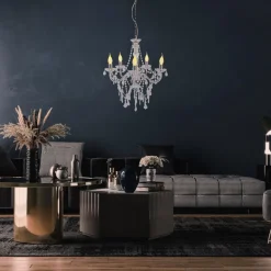 Näve Lysekroner>Cecilia lysekrone, krom, jern/akryl, Ø 52 cm, 5 lyskilder.