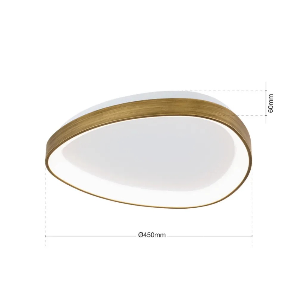 ORION Charlie loftlampe, Ø 45 cm, opalhvid, antik messingfarve