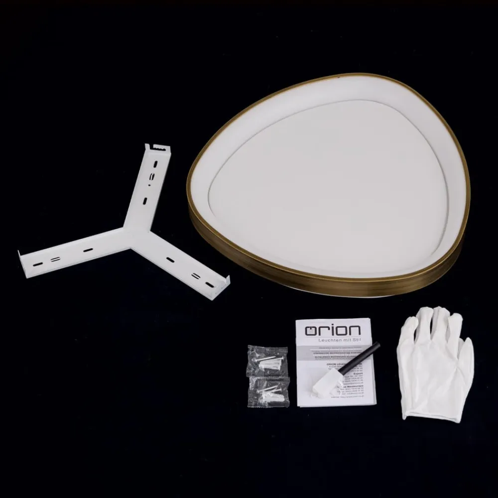 ORION Charlie loftlampe, Ø 45 cm, opalhvid, antik messingfarve