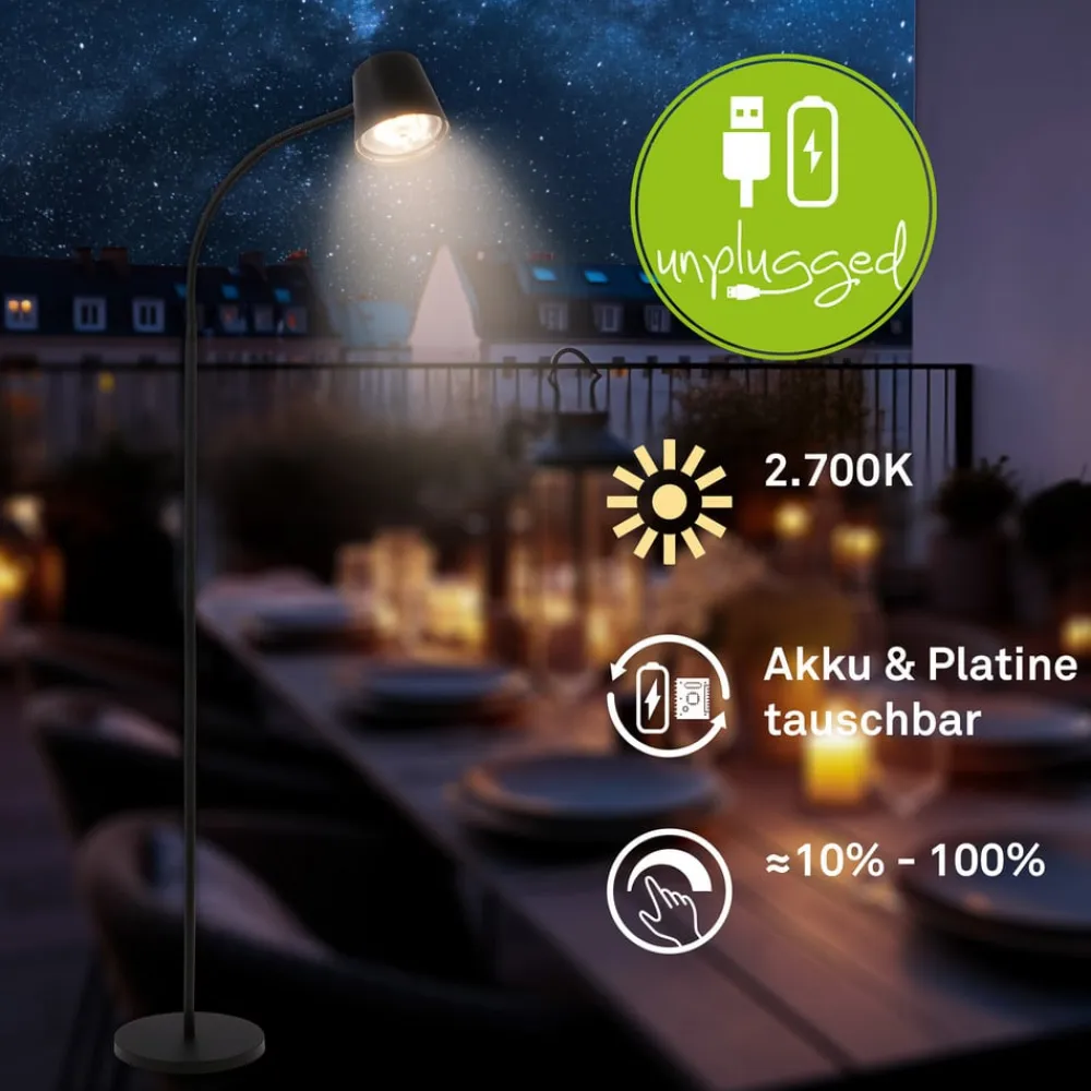 Briloner Gulvlamper|Gulvlamper>Cielo LED-gulvlampe, sort, touchdæmper, USB-kabel