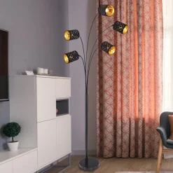 Clarke gulvlampe, sort/guld, 5 lyskilder^Globo Discount