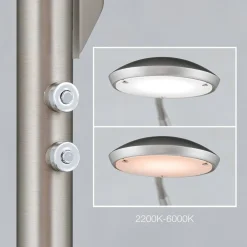 ORION Cobra LED-gulvlampe, 2 lyskilder, mat nikkel