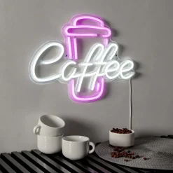 STAR TRADING Coffee LED-væglampe, pink/hvid, plexiglas, 40 x 30 cm USB