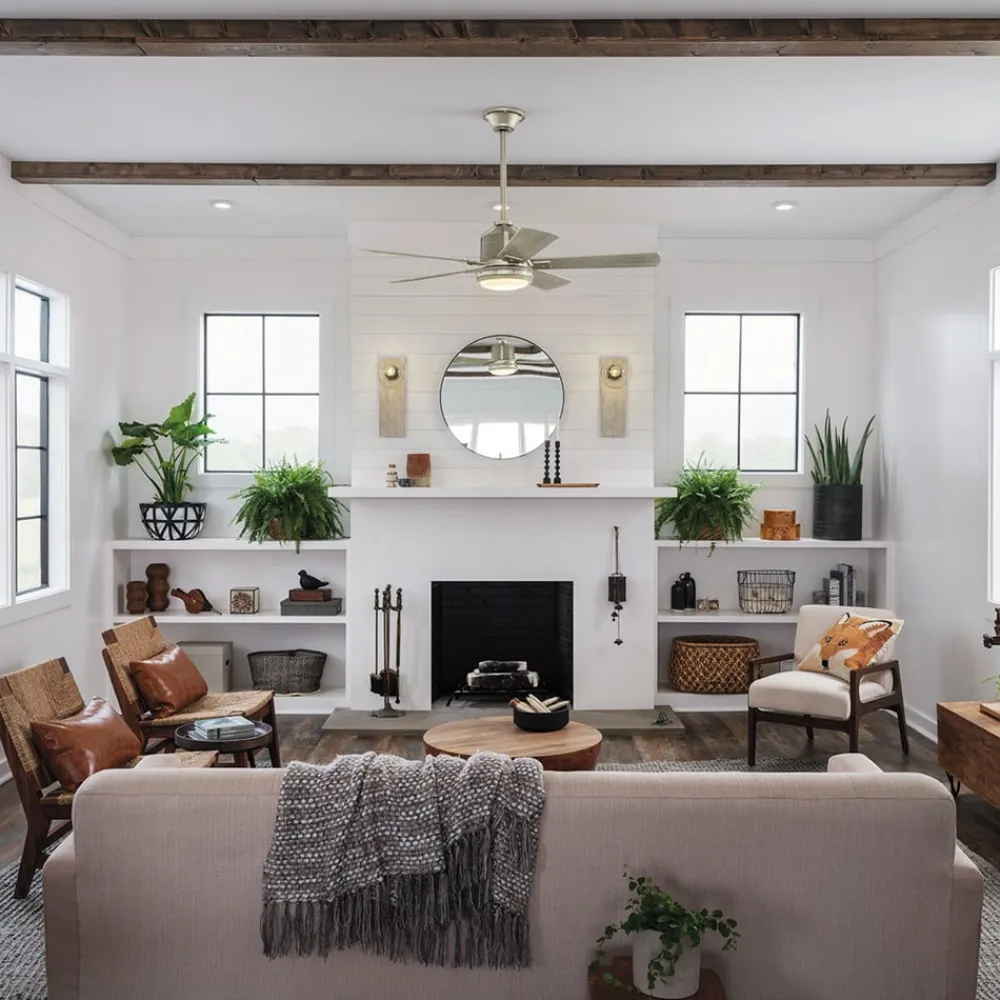 Colerne 52 LED-loftventilator, nikkel/hvid valnød^KICHLER Hot