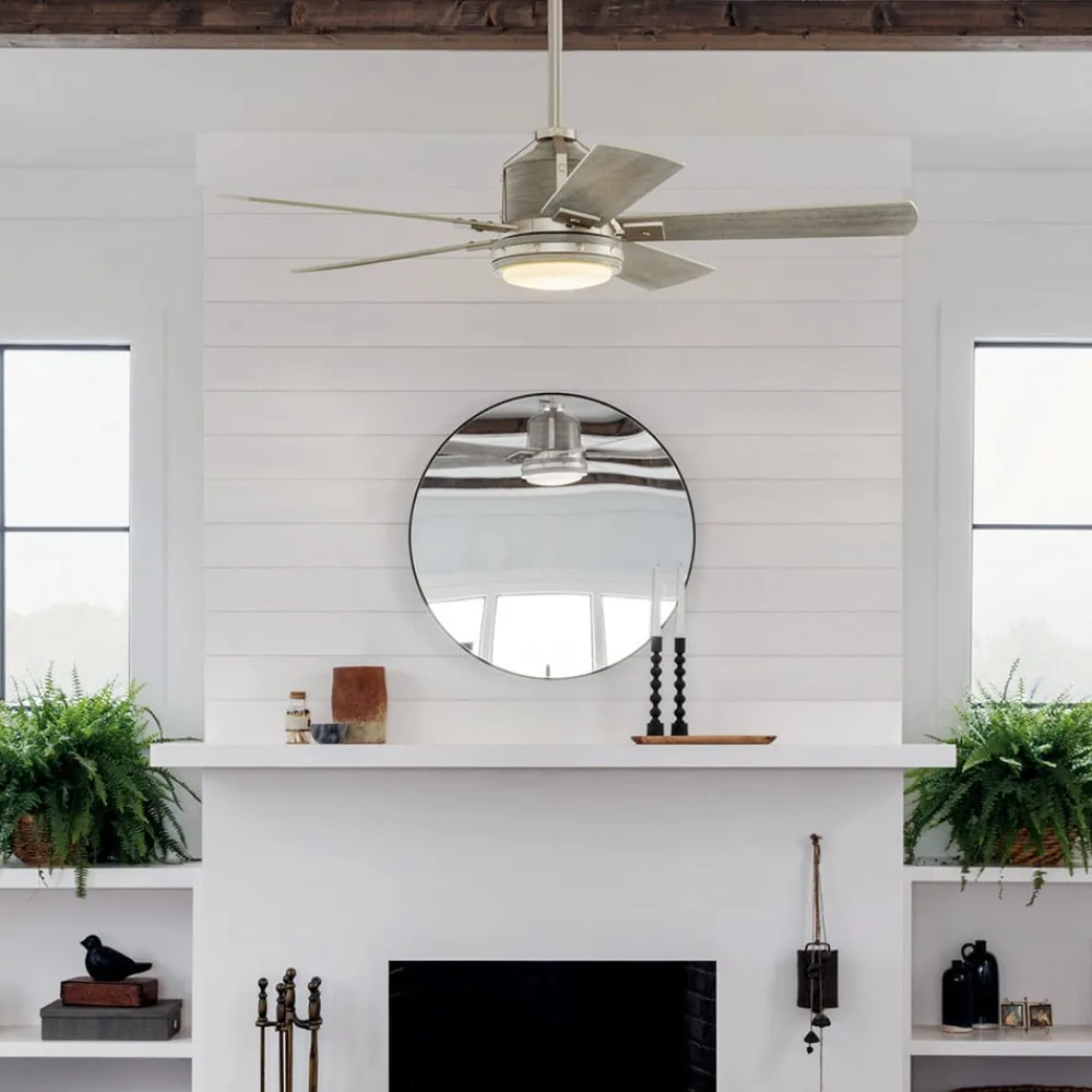 Colerne 52 LED-loftventilator, nikkel/hvid valnød^KICHLER Hot