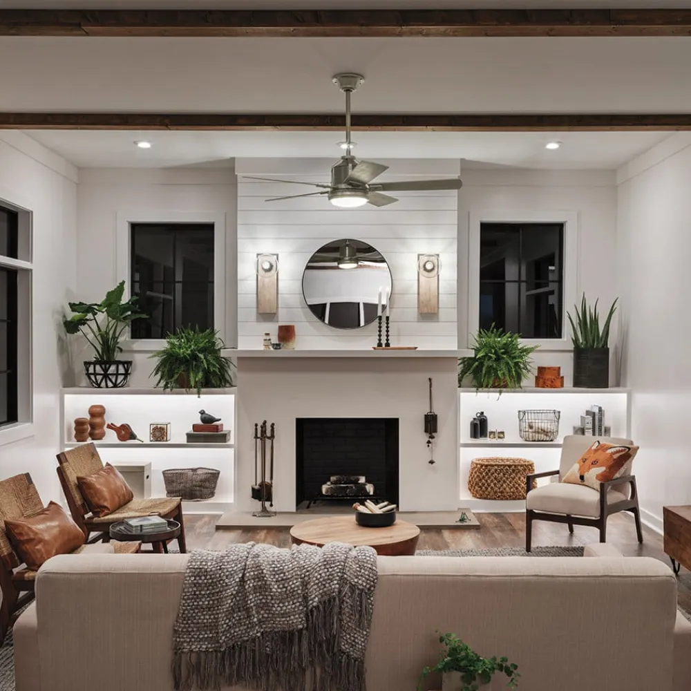 Colerne 52 LED-loftventilator, nikkel/hvid valnød^KICHLER Hot