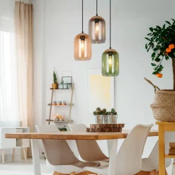 Trio Lighting Cork hængelampe, flerfarvet, Ø 30 cm, 3 lyskilder, glas/kork