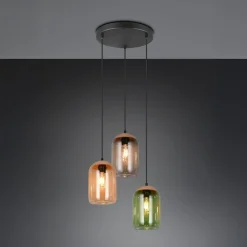 Trio Lighting Cork hængelampe, flerfarvet, Ø 30 cm, 3 lyskilder, glas/kork