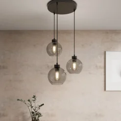 TK Lighting Pendellamper|Pendellamper>Cubus hængelampe, Ø 50 cm, 3 lyskilder, røgfarvet grå, glas