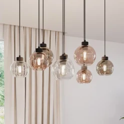 TK Lighting Cubus hængelampe, 85 cm, 8 lyskilder, klar/honning/brun, glas