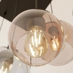 TK Lighting Cubus hængelampe, 74 cm, 6 lyskilder, klar/honning/brun, glas