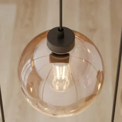 TK Lighting Cubus hængelampe, 74 cm, 6 lyskilder, klar/honning/brun, glas