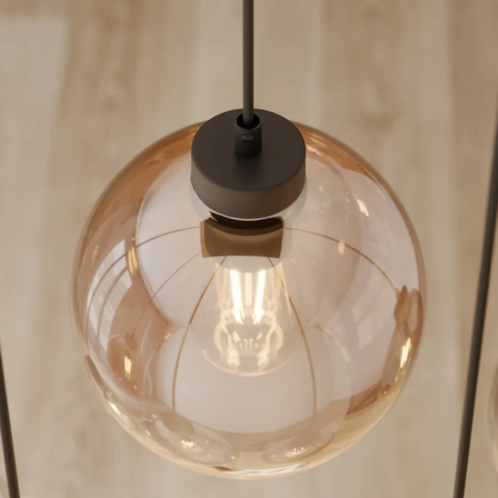 TK Lighting Cubus hængelampe, 74 cm, 6 lyskilder, klar/honning/brun, glas