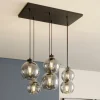 Cubus hængelampe, røggrå, glas, 74 cm lang, 6 lyskilder^TK Lighting