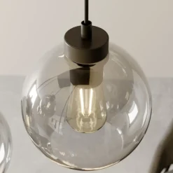 Cubus hængelampe, røggrå, glas, 74 cm lang, 6 lyskilder^TK Lighting