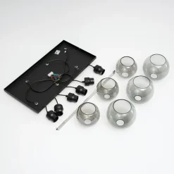 Cubus hængelampe, røggrå, glas, 74 cm lang, 6 lyskilder^TK Lighting