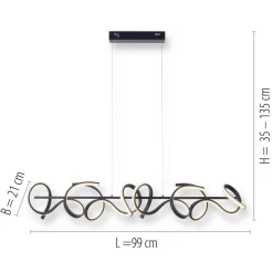 JUST LIGHT. GmbH Curls LED-hængelampe, sort, metal, 99 cm lang, dæmpbar