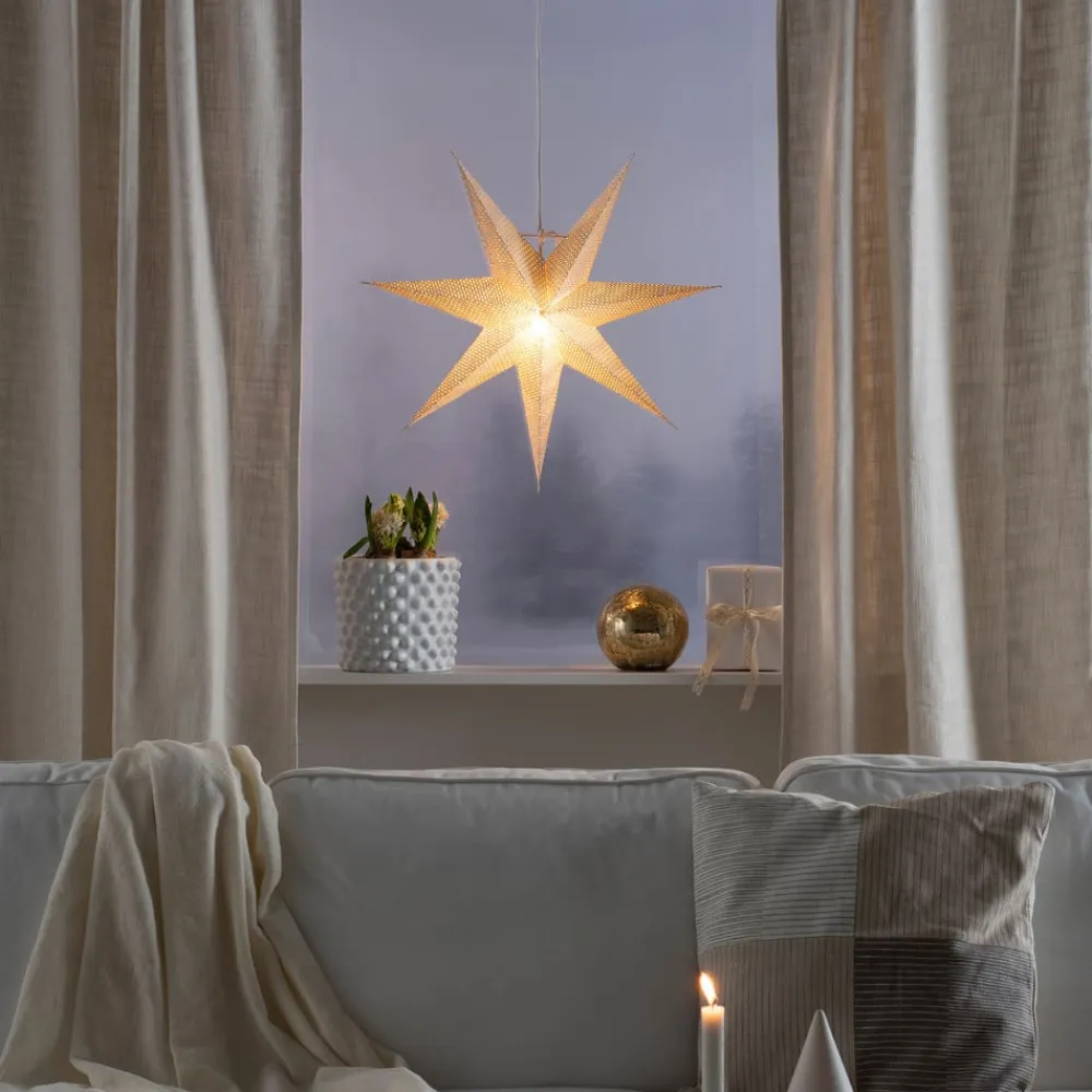 Konstsmide Christmas Julepynt|Julestjerner>Dekostjerne af hvidt papir, hulmønster, 7 takker