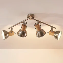 Lindby Dennis loftlampe med træ, 4 lyskilder.