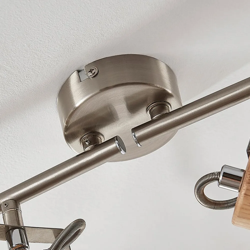 Lindby Dennis loftlampe med træ, 4 lyskilder.