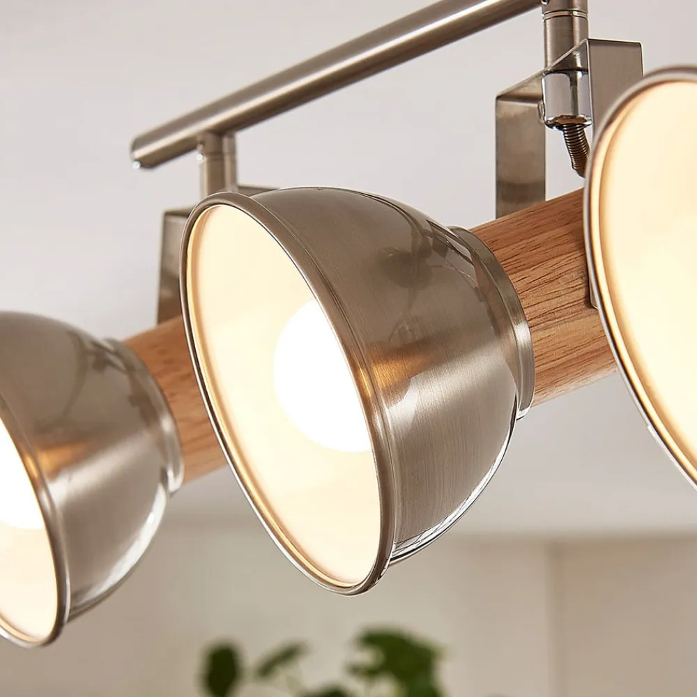 Lindby Dennis loftlampe med træ, 4 lyskilder.