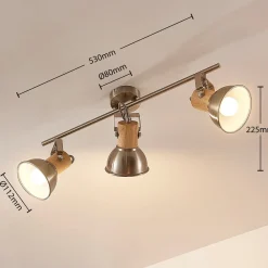 Dennis loftlampe med træ, 3 lyskilder, aflang^Lindby